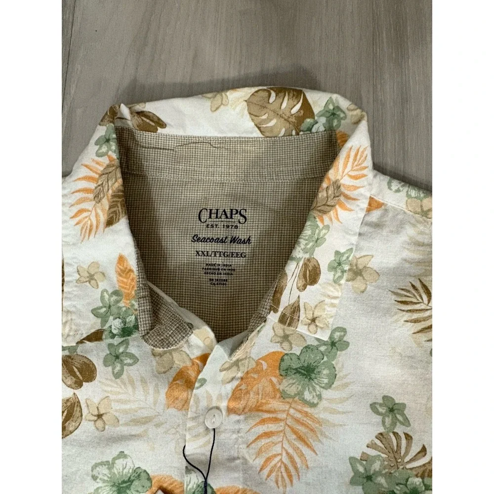 Chaps Mens Shirt Seacoast Wash Floral Palm Button Down Green Orange XXL NWT